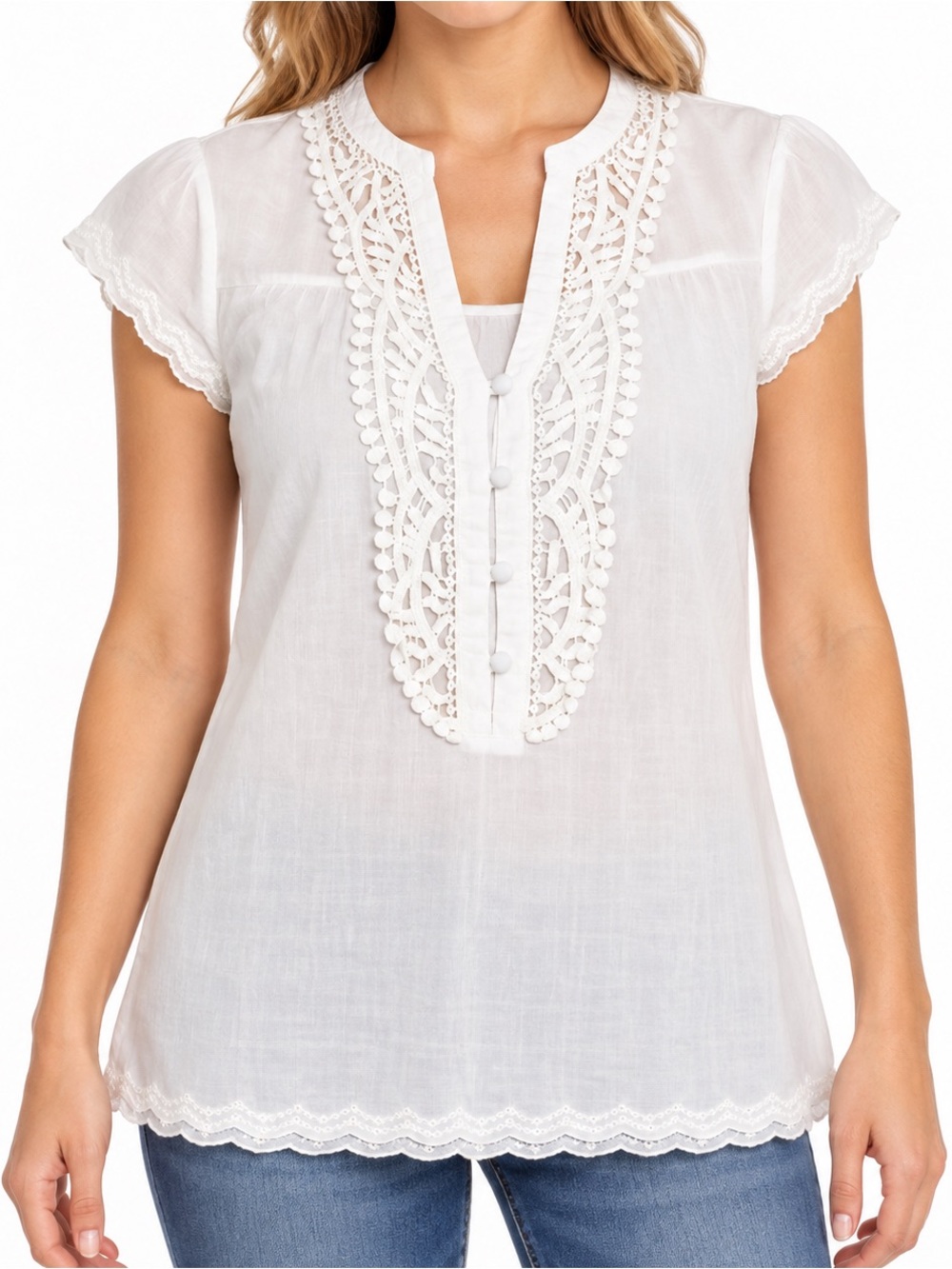Converse One Star White Crochet Lace Peasant Tunic Blouse XS